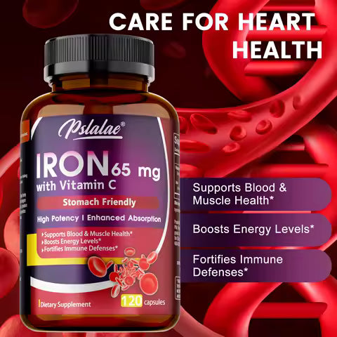 Iron Supplement 65 mg with Vitamin C - Maximized Absorption, Increase Energy,Maintain A Healthy Immune System and Brain Health