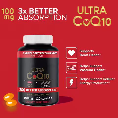 Ultra CoQ10 100mg Softgels, Coenzyme Q10 Supplements - Antioxidant Supplement for Vascular and Heart Health & Energy Production