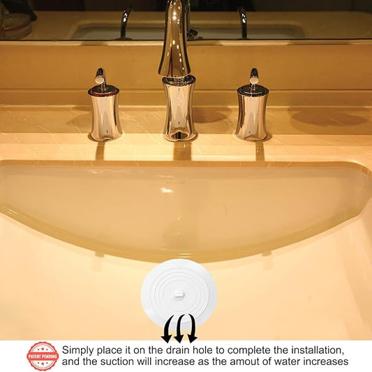 Gold sink with faucet and a white drain cover on a gold background
