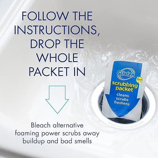 Glisten Garbage Disposer Cleaner & Freshener – Lemon Scent Odor Eliminator with Foaming Action, Sink Disposal Cleaner Made in USA, 4 Packets