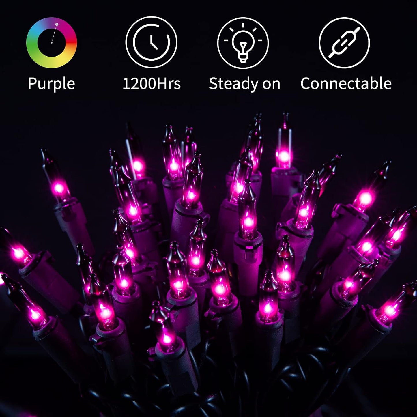 Minetom 100-LED Purple Halloween Mini String Lights – 25 ft Waterproof Outdoor/Indoor Party & Garland Decor