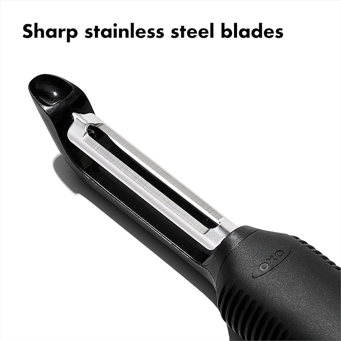OXO Good Grips Swivel Vegetable Peeler - Soft Non-Slip Handle, Sharp Stainless Steel Blades, Built-In Eye Remover