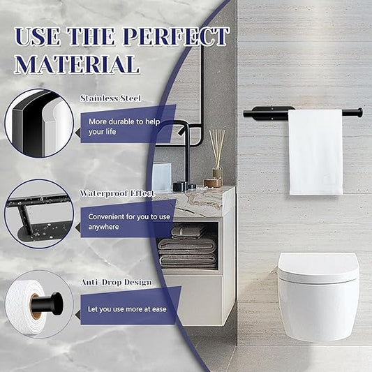 Paper Towel Holder – Self Adhesive or Drilling, Black Stainless Steel Under Cabinet or Wall Mount