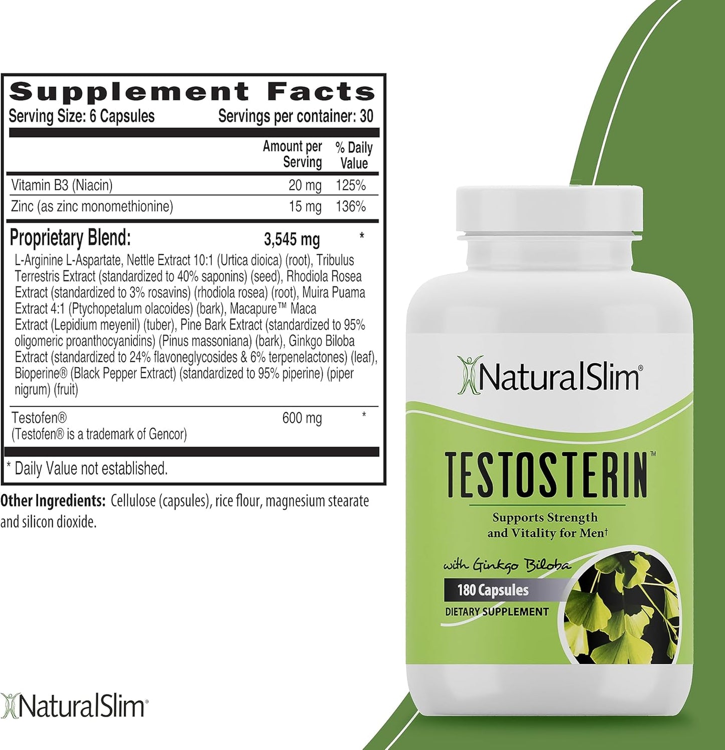 NaturalSlim Testosterone Booster for Men – 180 Capsules for Strength, Energy & Metabolism Support