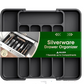 Aujen Silverware Organizer - Expandable Kitchen Drawer Organizer, Adjustable Utensil Organizer, Cutlery Tray for Forks, Knives, Multipurpose Kitchen Organizers and Storage Solution, Black, Medium