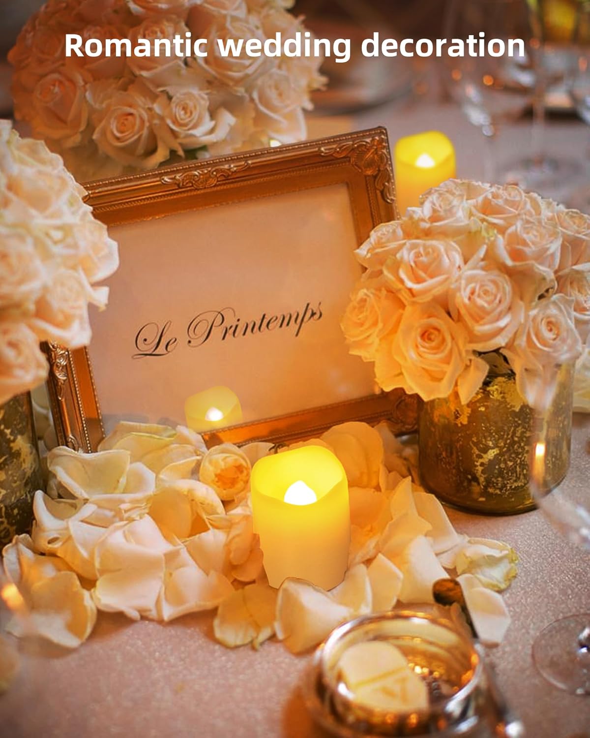 SHYMERY Flameless Votive Candles 24-Pack – 200+ Hr Warm White LED Tea Lights, 1.5″×1.7″ | Safe Flicker Ambient Light for Halloween, Weddings & Tablescapes