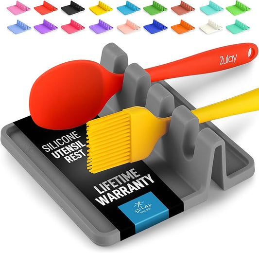 Zulay Silicone Utensil Rest with Drip Pad – Heat-Resistant BPA-Free Spoon Rest & Kitchen Utensil Holder for Stove Top, Holds Multiple Spoons, Ladles & Tongs