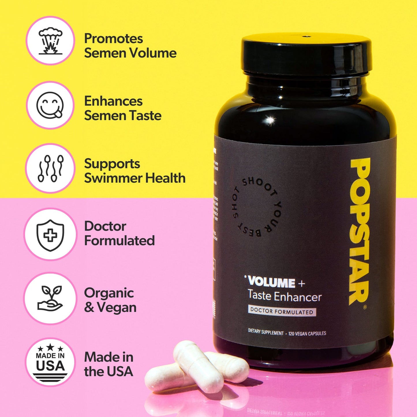 POPSTAR Semen Volume Supplement – 120 Vegan Capsules for Men’s Semen Health, Taste & Volume