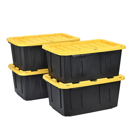 Member’s Mark 27‑Gallon Heavy‑Duty Black & Yellow Storage Tote – Stackable, Lockable with Snap-Tight Lid (20.6″D × 30.6″W × 14.3″H)