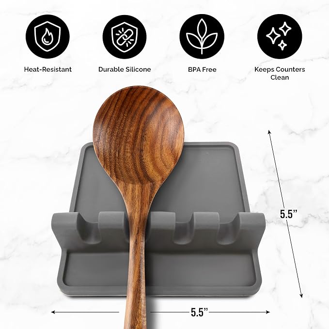 Zulay Silicone Utensil Rest with Drip Pad – Heat-Resistant BPA-Free Spoon Rest & Kitchen Utensil Holder for Stove Top, Holds Multiple Spoons, Ladles & Tongs