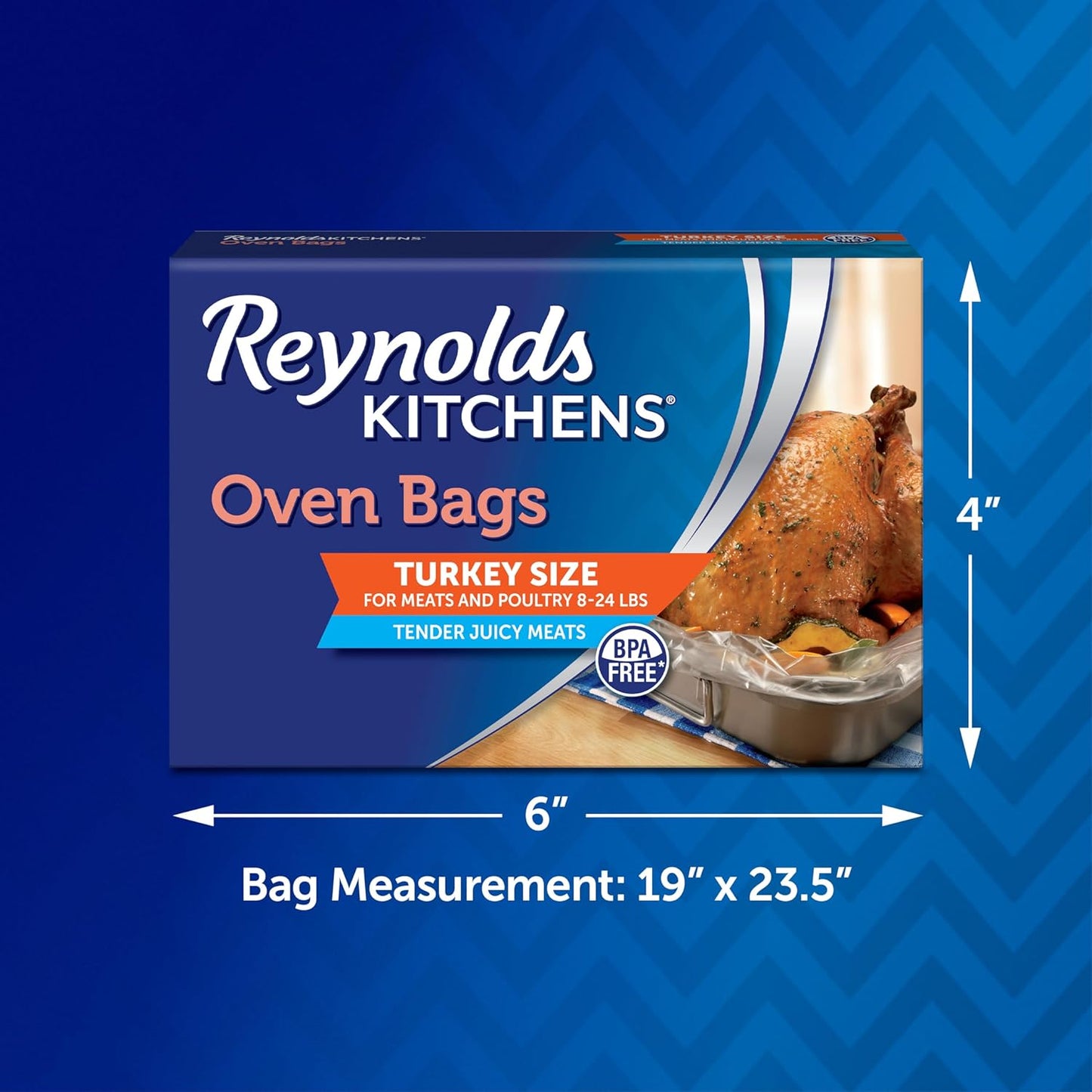 Reynolds Kitchens Turkey-Size Oven Bags – BPA-Free, Oven-Safe Up to 400 °F – 19″ × 23.5″ Bag Holds Up to 24 lb – Pack of 2