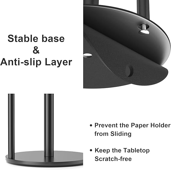 Black Paper Towel Holder – Premium Stainless Steel Kitchen Roll Dispenser with Weighted Base, Countertop Roll Organizer for Easy Tear & Stable Use