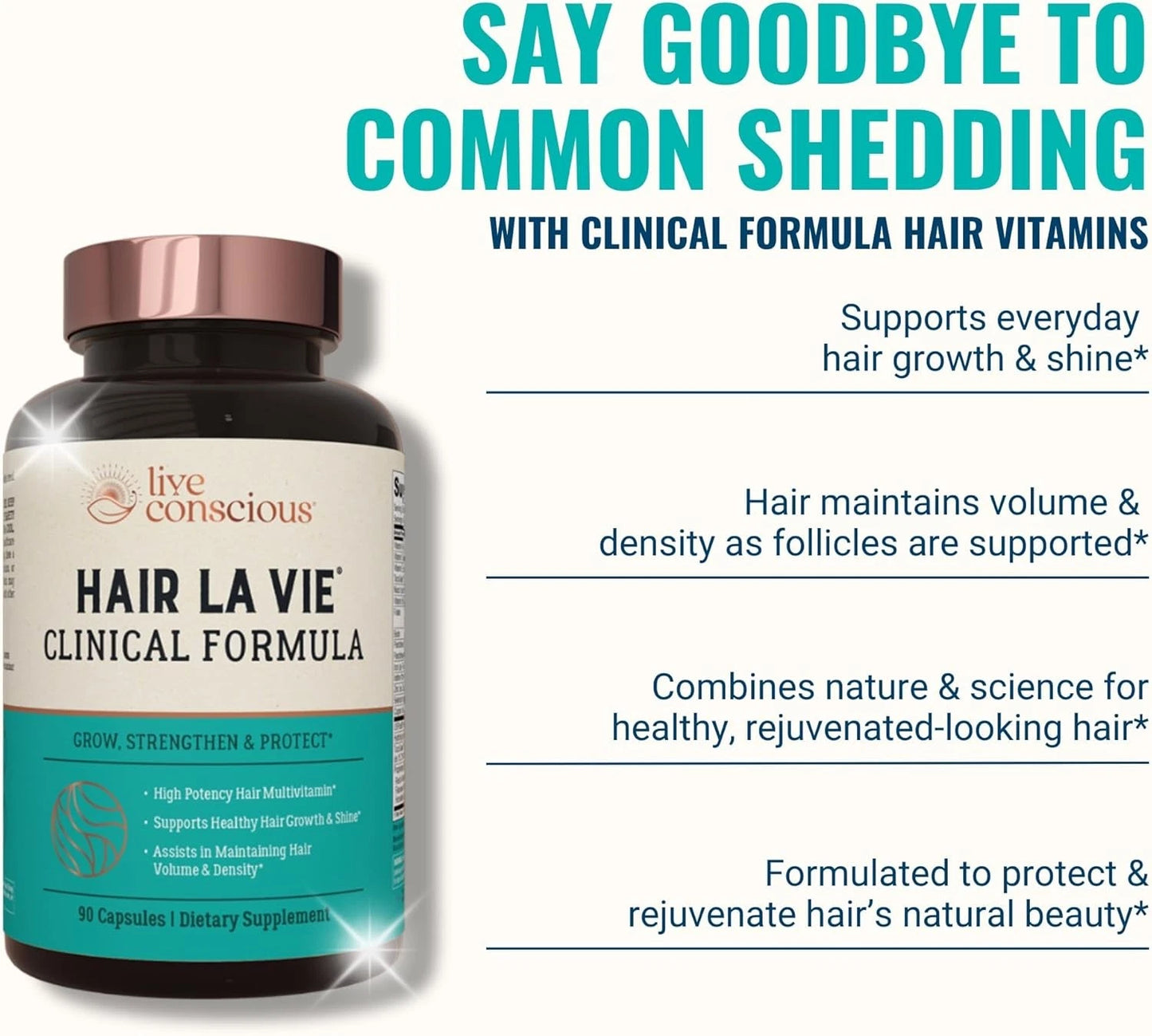 Hair La Vie Live Conscious Clinical Formula – 90‑Count Hair Growth Vitamins (Biotin, Saw Palmetto, Collagen)