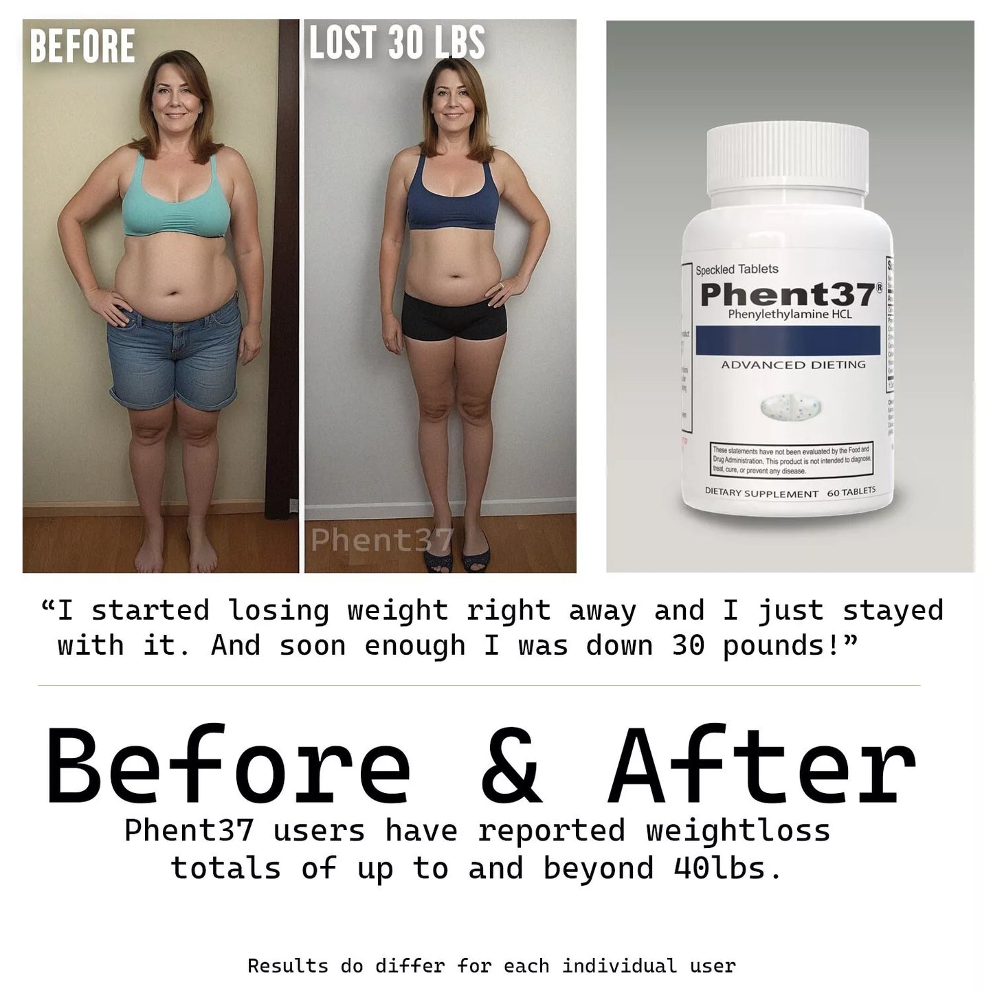 Phent37 60‑Tablet Fat Burner – Premium Phenylethylamine HCl Metabolism & Appetite Control Supplement