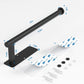Black metal rod with measurements and adhesive strips on a white background