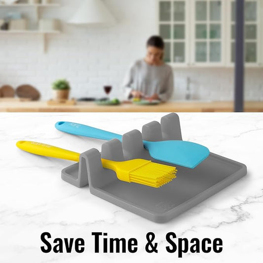 Zulay Silicone Utensil Rest with Drip Pad – Heat-Resistant BPA-Free Spoon Rest & Kitchen Utensil Holder for Stove Top, Holds Multiple Spoons, Ladles & Tongs