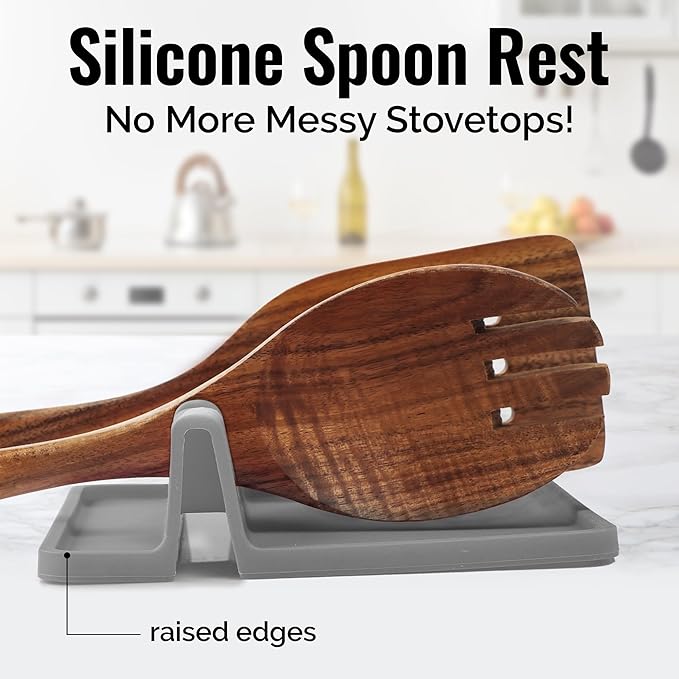 Zulay Silicone Utensil Rest with Drip Pad – Heat-Resistant BPA-Free Spoon Rest & Kitchen Utensil Holder for Stove Top, Holds Multiple Spoons, Ladles & Tongs